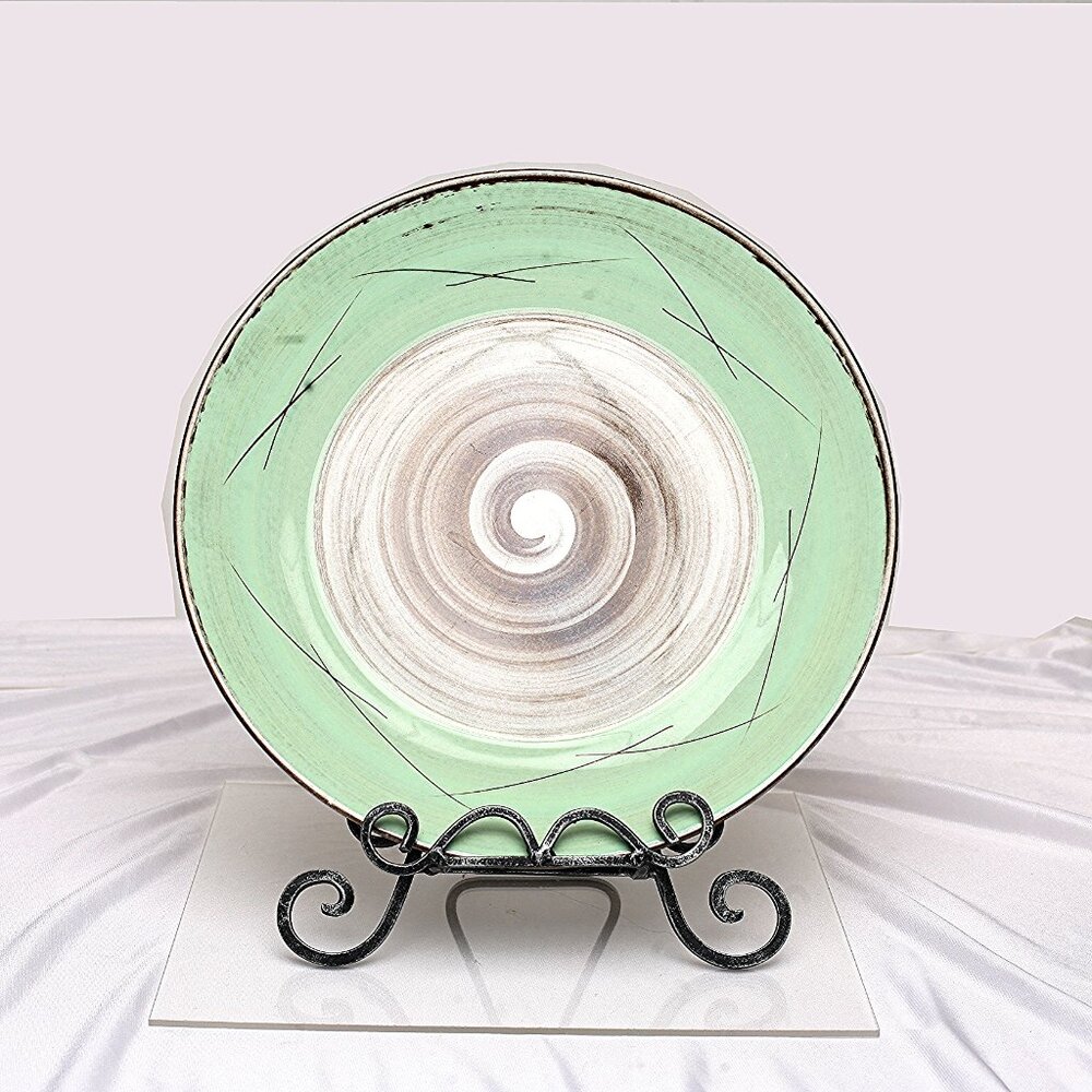 SIGNED! VINTAGE 50s MIDCENTURY GREEN BROWN SWIRL PLATTER SANTA ANITA WARE - Picture 1 of 3